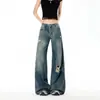 Ropa para Mujer Tallas Grandes Ligeramente Gordita MM Jeans Lavados Rasgados Mujer 2026 Otoño Nuevo Holgados Tallas Grandes Retro Azul Pantalones de Pierna Ancha
