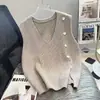 Nuevo chaleco de punto de estilo coreano versátil estilo universitario sin mangas de un solo pecho abotonado con diseño de cuello en V para otoño e invierno