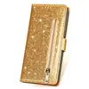 Para Samsung S23 capa com zíper e porta-cartões com glitter capa de couro S23ultra carteira com cordão de comércio exterior capa de celular S23plus