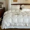 Conjunto de quatro peças estilo francês, feminino, para outono e inverno, de veludo de leite, capa de cama espessa, capa de edredom quente, lençol de cama de veludo coral bordado