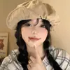 Sombrero octagonal lindo estilo japonés de dibujos animados con orejas de gato para mujer, dulce y versátil para primavera y otoño, adecuado para cabezas grandes, hace que la cara se vea más pequeña