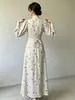 Vestido Largo de Otoño Floral Estilo Francés para Mujer de Amazon con Cinturón, Vestido Sencillo que Ceñe la Cintura, en Stock, Popular en Europa y América