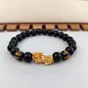 Pulsera de Obsidiana Imitación con Cuentas Doradas y Mantra de Seis Caracteres Pixiu Popular en Transmisiones en Vivo de Douyin, Amazon, Xiaohongshu