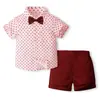 Verão Transfronteiriço Novo Estilo Rosa Claro Estampa de Coração com Bolinhas Gola Manga Curta Conjunto de Shorts Largos Vinho