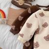 Mono Infantil Estilo Coreano con Estampado Completo, Forro Polar y Engrosado, Mameluco para Bebés Recién Nacidos, Pelele Cálido de Invierno