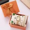 Artículo popular de comercio exterior: Reloj Romano Dorado con Esfera Blanca, Set de Seis Piezas, Set de Joyería de Zirconia Mariposa Esmeralda