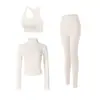 Traje de running y fitness para mujer con cuello alto, cremallera, corte ajustado, cintura alta, pantalón de dos piezas falso, transpirable, ropa profesional para Pilates y yoga