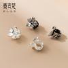 Cuentas Espaciadoras de Flor de Cinco Pétalos Lisas de Plata S925 para Pulsera DIY Cuentas Sueltas Vintage Material de Cuerda Hecho a Mano Accesorios S0388