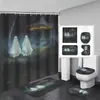 Cortina de Chuveiro Fantasma de Halloween Tapete de Banheiro Conjunto de Quatro Peças Série 3 Banheiro Divisória de Separação Seca e Úmida Cortina de Chuveiro Cortina de Chuveiro à Prova d'Água