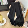 Calça de Renda Popular Plus Size Primavera e Outono Nova Calça Wutong Petite Preta Bainha Solta Perna Larga Cropped Mais Vendida