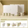 Conjunto de Chá Kung Fu Cerâmico Fabricado na Fábrica Ru Kiln de Yu Huang, Caixa de Presente de Luxo, Xícaras e Bule para Presentear, Utensílios Domésticos para Preparo de Chá