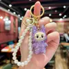 Chaveiro Tendência Transfronteiriço Dupla Face com Strass Corrente de Pérola Artesanal Criativa DIY Pingente para Decoração de Interior de Carro
