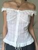 Kaikuo Comercio Transfronterizo 2026 Primavera/Verano Camiseta Estilo Francés con Retazos Abotonados, Top Adelgazante con Ceñido a la Cintura Estilo Hot Girl para Mujer
