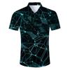 Camisa masculina com impressão digital 3D, cor sólida, simples, lapela com botões, manga curta, comércio exterior transfronteiriço europeu e americano