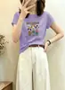 Camiseta feminina de algodão canelado com fonte física de treze fileiras, direto da fábrica, top justo de manga curta, fornecimento exclusivo da segunda leva de verão