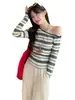 Camiseta Retro de Manga Larga con Cuello Asimétrico Estilo Perezoso para Mujer, Nuevo Modelo de Principios de Otoño, Corte Ajustado, Favorecedor, Top sin Hombros