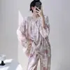 Varios conjuntos casuales holgados de dos piezas para mujer, elegantes, de algodón y seda, manga corta, pantalón largo, ropa de estar de algodón y seda, se pueden usar en exteriores