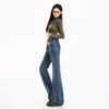Jeans de campana para mujer, color Naranja Juvenil # Lavado con grietas, diseño de doble botón, corte ajustado, favorecedores, elegantes, versátiles, modernos