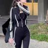 Explosões Manga Longa Versátil Gola Alta Esportivo Casual Top Feminino Novo Primavera Solto Cobre Barriga Contraste Jaqueta Cardigã Feminina