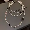 Collar de Perlas Hecho a Mano de Flor de Cinco Quintas Partes Cadena Larga Apilable para Suéter (160cm) Nl048