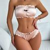 Conjunto de Lencería Strapless Europeo, Americano y del Sudeste Asiático Transfronterizo para Mujer, Tela de Satín, Satín Brillante, Conjunto de Sujetador sin Varillas, Top Tubo de Envolver
