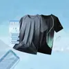 Camiseta de seda gelada de manga curta para verão masculina, esportes fitness secagem rápida respirável fina solta elástica gola redonda top