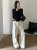 Pantalones de pierna ancha con cinturón estilo europeo Otoño TOP Guangzhou Trece Líneas simples casual versátiles estilo ropa de trabajo 20257