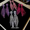 Pendientes de Borla con Forma de Gota de Agua Tachonados de Diamantes Estilo Corte Europeo y Americano, Pendientes de Lujo Ligero de Gama Alta, Accesorios de Oreja Exagerados de Moda y Únicos