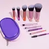 Set de 10 Brochas de Maquillaje Multicolores de Mango Corto, Portátil para Viaje con Mango de Cristal y Bolsa de Almacenamiento, Brocha para Sombras de Ojos, Brocha para Rubor, Brocha Fijadora
