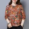 Nueva playera floral de manga larga para mujer, primavera y otoño, talla grande, ropa para madre de mediana edad, elegante playera básica, estilo literario 056