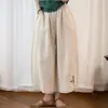 Pantalones de Verano Vintage 2026 Finos Bordados de Nueve Cuartos Estilo Étnico Pantalones Casuales para Mujer Pierna Ancha Sueltos de Algodón y Lino Pantalones de Moda