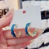 Novos brincos elegantes e estilosos em forma de C com onda em aquarela, brincos coreanos de alta qualidade, simples e versáteis, personalizados em azul royal