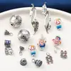 Plata de Ley Epoxy Azul Quemado Escama de Hoja Anillo Doble Colgante Accesorios de Tres Vías Retro DIY Material de Abalorios Hecho a Mano Joyería