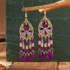 Pendientes de Borla con Cuentas Incrustadas de Diamantes en Forma de Gota de Estilo Étnico, Pendientes Largos Personalizados Bohemios para Mujer con un Estilo Festivo
