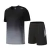 Traje deportivo de secado rápido Ropa de Fitness para hombre Camiseta de manga corta de seda helada para verano Pantalones cortos para correr por la mañana entrenamiento de baloncesto sala de pesas