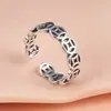 Anillo de moneda de círculo completo de plata de ley S925 para mujer, anillo de moneda de cobre brillante retro, apertura ajustable, joyería al por mayor