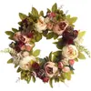 Corona de puerta delantera europea y americana de 17 pulgadas, corona de peonías simuladas, decoración colgante de puerta, decoración de ambiente festivo, lintel de flores, cruz de flores transfronteriza