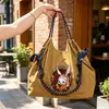 Bolso de mujer bordado, bolso de hombro, bolso de lona de gran capacidad casual de moda, diseño de patrón original, estilo personalizado