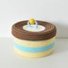 Caja de Almacenamiento de Escritorio Ins Cesta de Almacenamiento Tejida a Mano Cuerda de Algodón con Tapa para Cesta de Almacenamiento de Artículos Varios Cesta para el Hogar Dormitorio Infantil