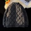 Chaqueta acolchada de algodón a cuadros de rombos para hombre, chaqueta acolchada de algodón ligera para hombre, chaqueta acolchada de algodón cálida engrosada para invierno, chaqueta para hombre de uniforme de béisbol de marca de moda americana