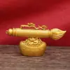 Nuevo Oro Arena Cepillo Grande Trayendo Riqueza Wenchang Pluma Adorno Dragón Enrollado Pluma Cepillo Hogar Oficina Adorno Decorativo Colección