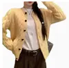 Chamarra Suéter Tejido Amarillo Estilo Coreano para Mujer, Nuevo Estilo Primavera y Otoño 2025, Cárdigan Exterior Estilo Perezoso, Top Corto