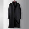 Casaco de Lã Masculino para Outono e Inverno, Modelo Longo com Lapela Executiva, Seda de Alta Qualidade, Jaqueta de Negócios de Luxo com Forro Destacável de Penugem de Ganso Branco