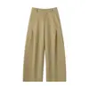 Calça pantalona de algodão titânio de cintura alta plissada para mulheres, coleção outono 2026, caimento reto solto e fluido, modeladora, calça casual estilo pai
