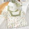 Mono de Algodón Shvelvet para Bebé de Primavera y Otoño Estilo Pastoral Flores Pequeñas Ropa de Gateo para Niña Ropa Exterior Cuello Cuadrado Pequeño Moda