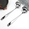 304410 Cuchara Coladora para Sopa de Acero Inoxidable con Mango Largo y Agujero para Colgar, Colador de Sopa, Utensilios de Cocina, Vajilla, Doble Uso para el Hogar y el Restaurante