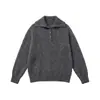 26 Outono/Inverno Novo Tricô Escovado de Lã Cashmere e Seda de Amora Feminino Gola Polo Estilo Retro Old Money Tricô Grosso