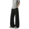 Calça Casual de Linho Imitação Plissada de Perna Larga para Homens, Estilo Old Money, Verão Fina Respirável Esportiva Versátil Solta de Perna Reta