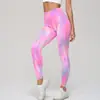 En stock Pantalones de Yoga Tie-Dye Aurora Cintura Alta Ajuste de Vientre Cadera de Durazno Pantalones Deportivos para Correr y Fitness Leggings Ajustados Deportivos para Mujer