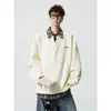 Outono/Inverno 2025 Novo Estilo Patchwork Falso Duas Peças Gola Dupla Bordado Moletom Par Roupas de Outerwear Estilo Faculdade Americana Manga Longa